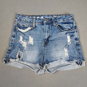 SONG Curvy Super High Rise Denim Mini Shorts Women 5/27 Blue Distressed Stretch
